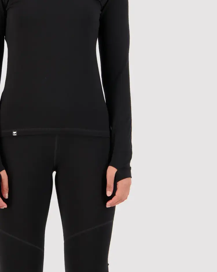 MONS ROYALE MONS ROYALE Women's Cascade Merino Base Layer 1/4 Zip Long Sleeve Black