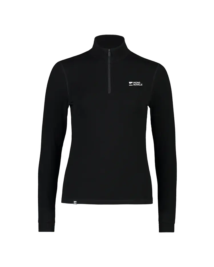 MONS ROYALE MONS ROYALE Women's Cascade Merino Base Layer 1/4 Zip Long Sleeve Black