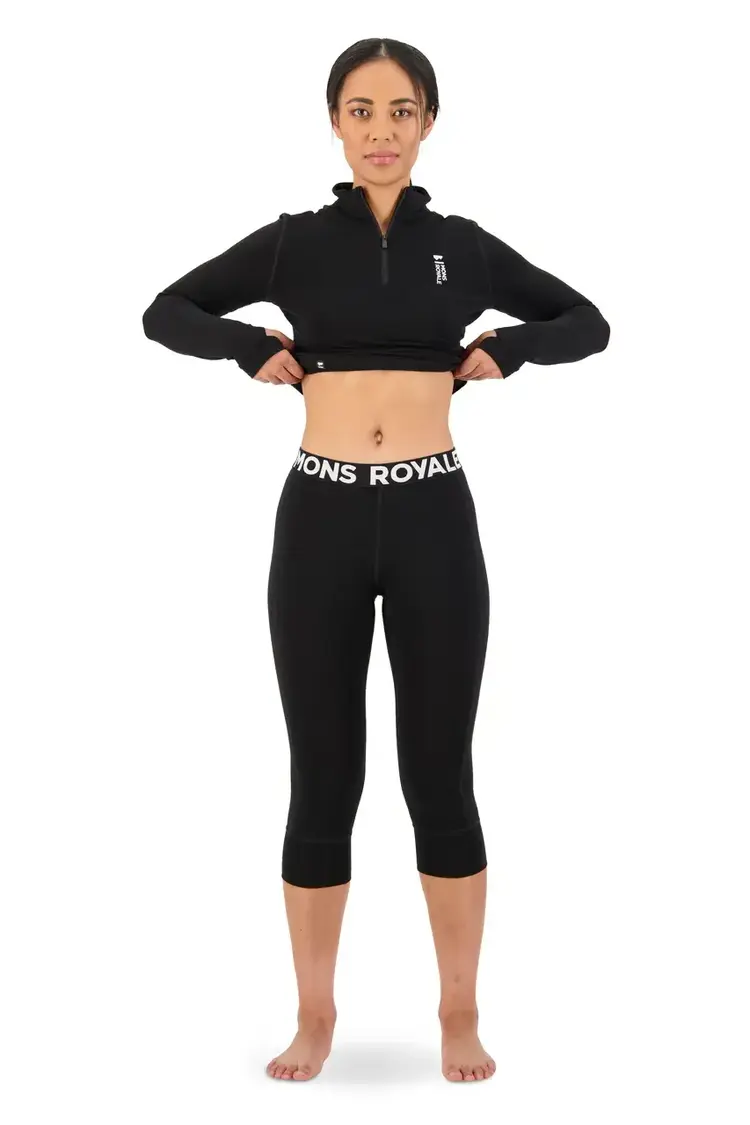 MONS ROYALE MONS ROYALE Women's Cascade Merino Base Layer 3/4 Legging Black