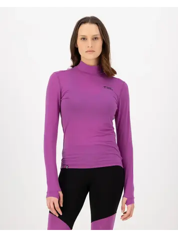 MONS ROYALE MONS ROYALE Women's Cascade Merino Base Layer Mock Neck Long Sleeve Purple Bolt