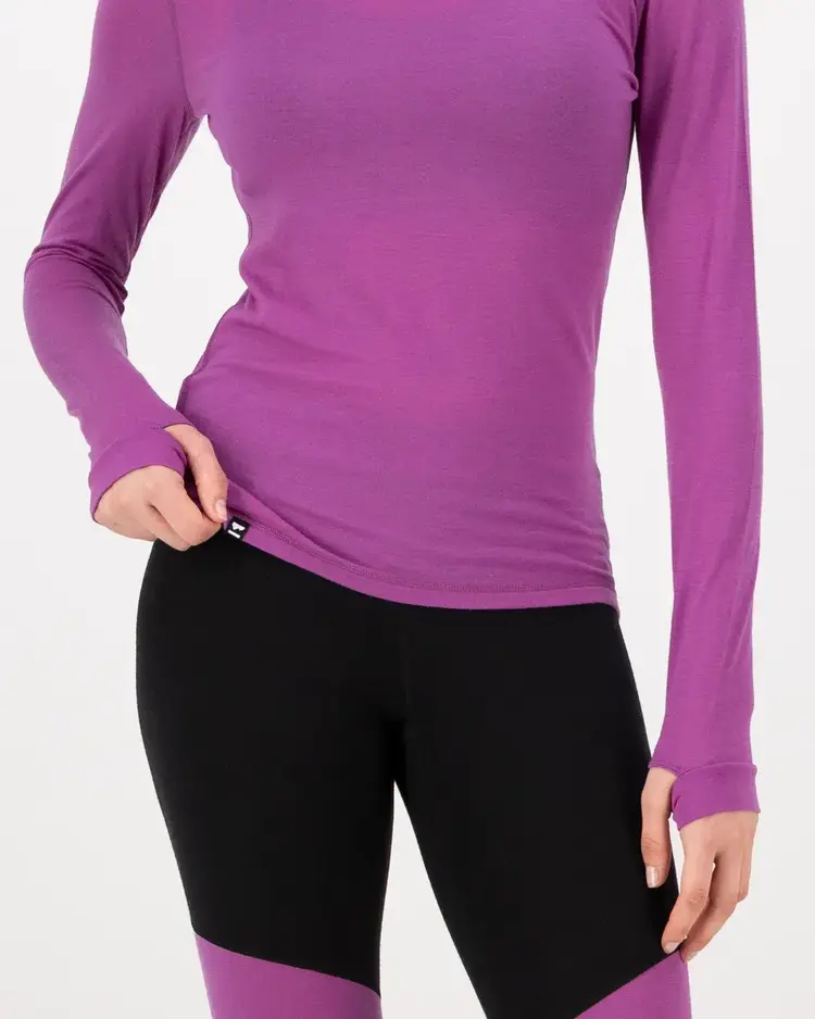 MONS ROYALE MONS ROYALE Women's Cascade Merino Base Layer Mock Neck Long Sleeve Purple Bolt