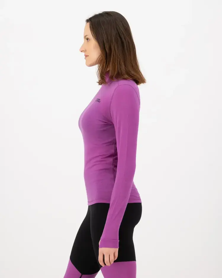MONS ROYALE MONS ROYALE Women's Cascade Merino Base Layer Mock Neck Long Sleeve Purple Bolt