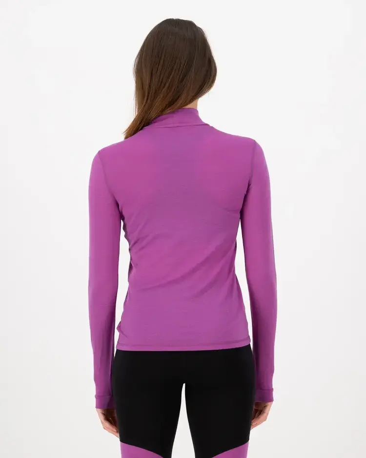 MONS ROYALE MONS ROYALE Women's Cascade Merino Base Layer Mock Neck Long Sleeve Purple Bolt