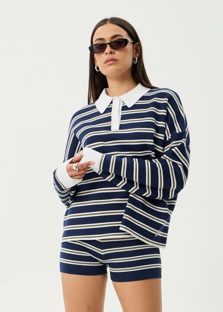 AFENDS AFENDS Delta Recycled Knit Shirt Navy Stripe