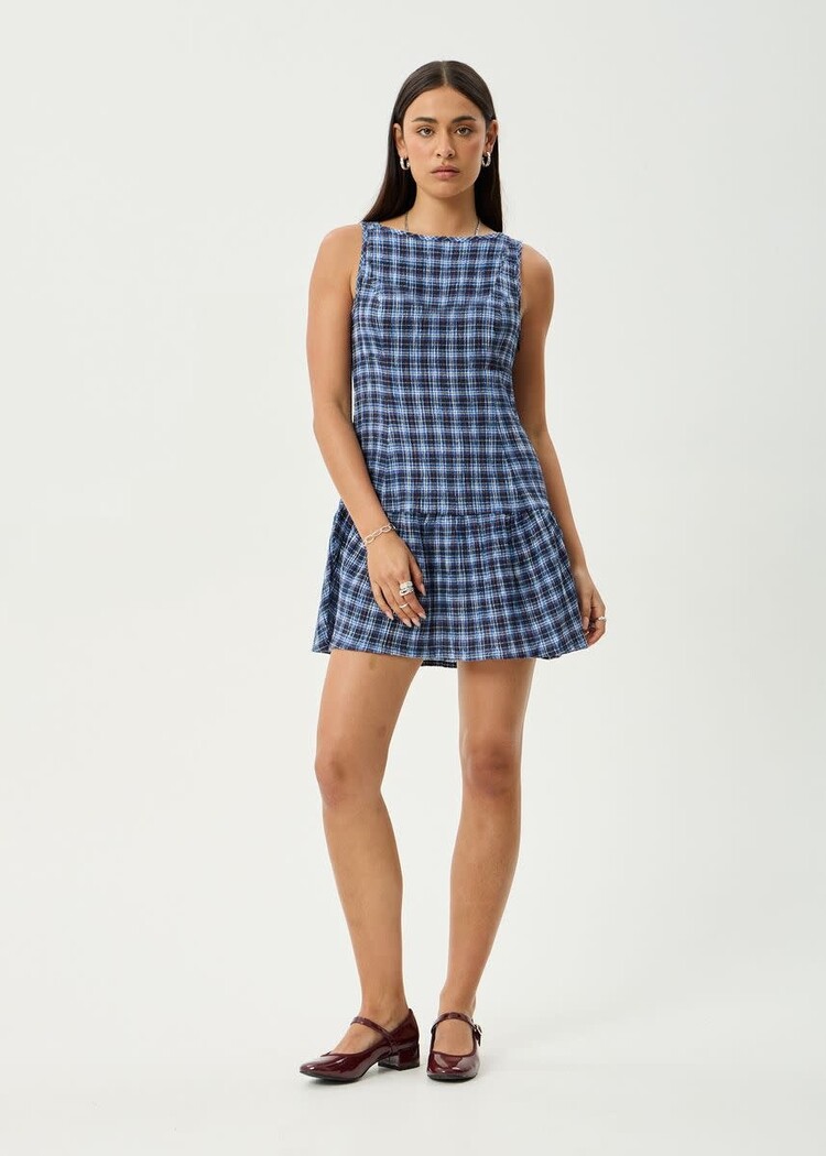 AFENDS AFENDS Mountains Hemp Seersucker Midi Dress Navy Red Check