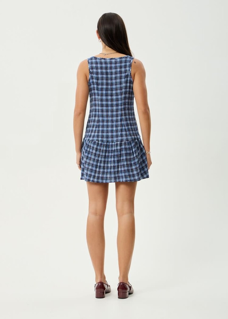 AFENDS AFENDS Mountains Hemp Seersucker Midi Dress Navy Red Check