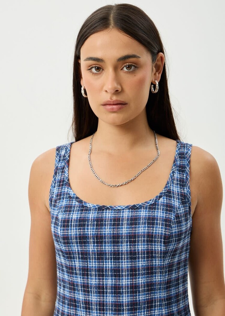 AFENDS AFENDS Mountains Hemp Seersucker Midi Dress Navy Red Check
