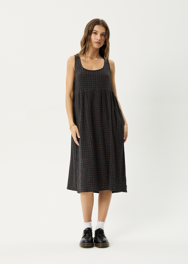 AFENDS AFENDS Darkness Hemp Seersucker Check Midi Dress Black Check