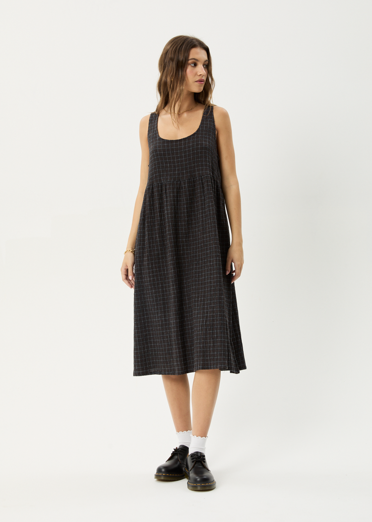 AFENDS AFENDS Darkness Hemp Seersucker Check Midi Dress Black Check