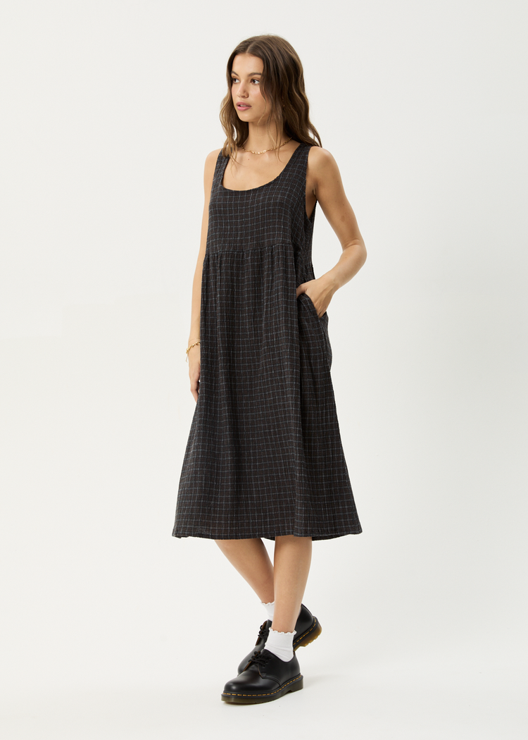 AFENDS AFENDS Darkness Hemp Seersucker Check Midi Dress Black Check