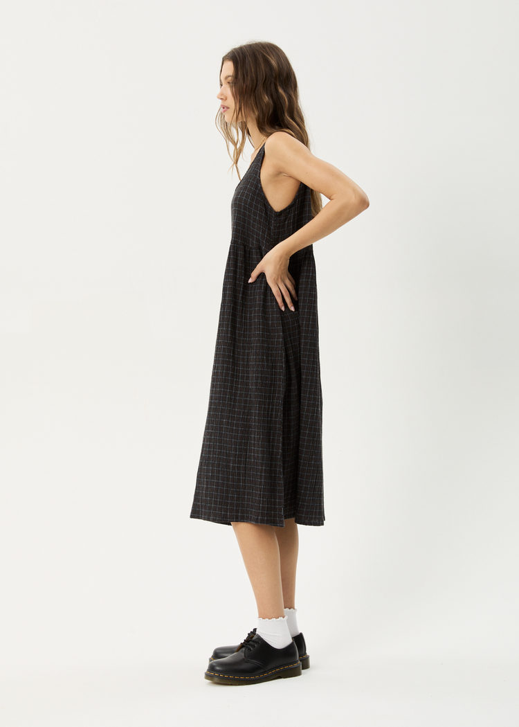 AFENDS AFENDS Darkness Hemp Seersucker Check Midi Dress Black Check