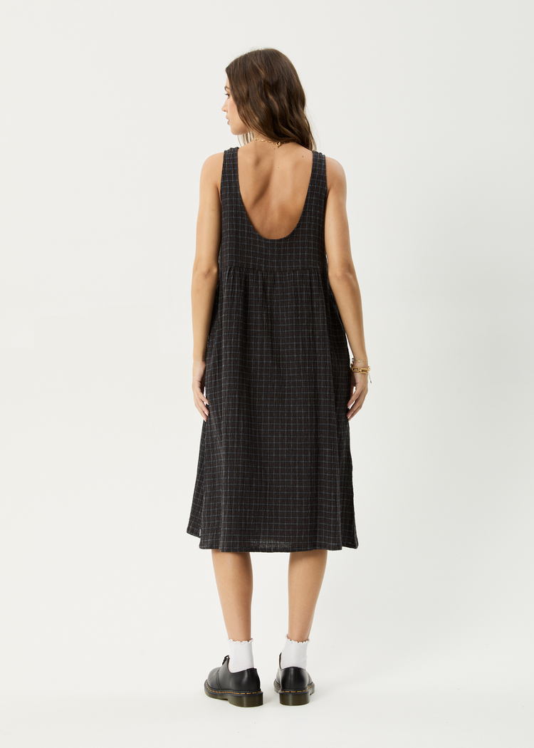 AFENDS AFENDS Darkness Hemp Seersucker Check Midi Dress Black Check