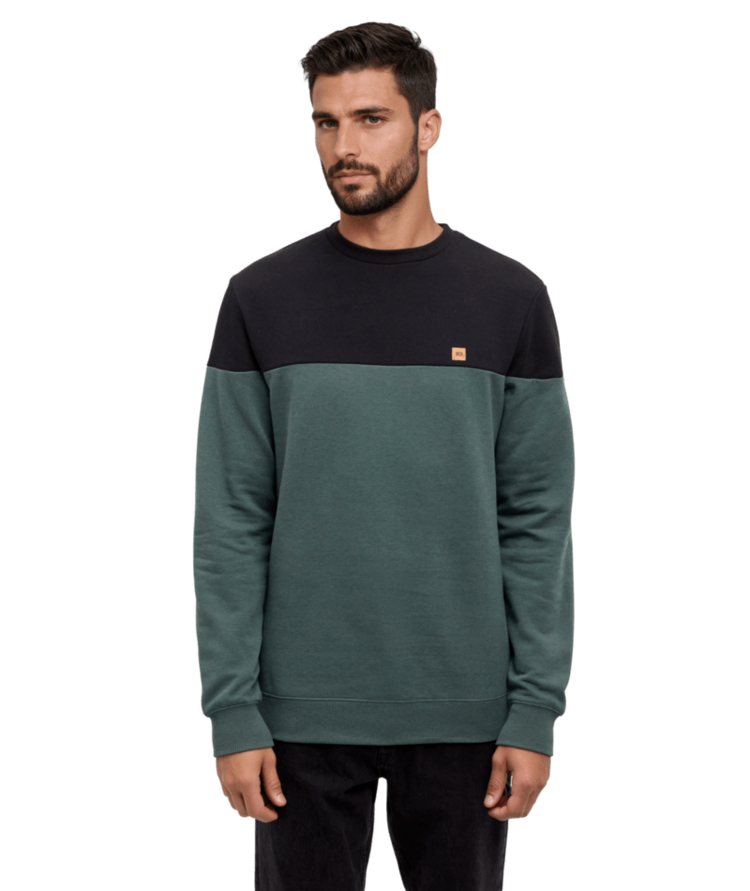 TENTREE TENTREE Reynard Blocked Crew Meteorite Black/Pine Green