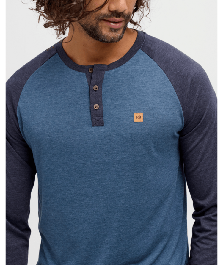 TENTREE TENTREE Baker Henley Longsleeve Midnight Blue Heather/Blue Horizon Heather