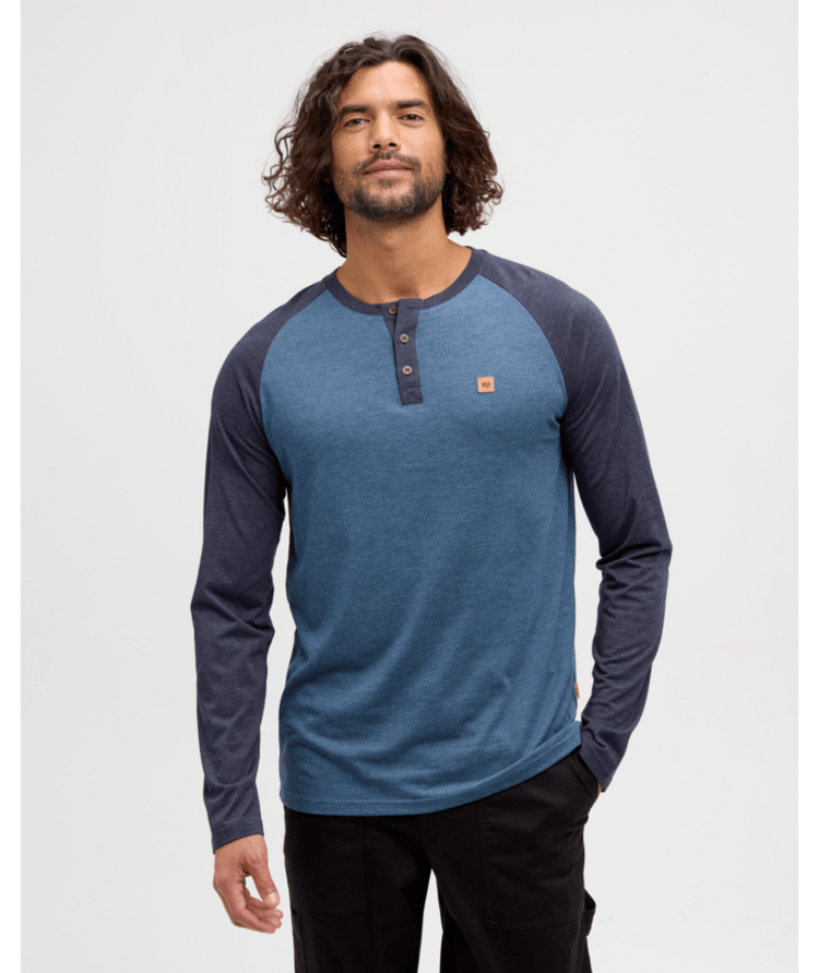 TENTREE TENTREE Baker Henley Longsleeve Midnight Blue Heather/Blue Horizon Heather