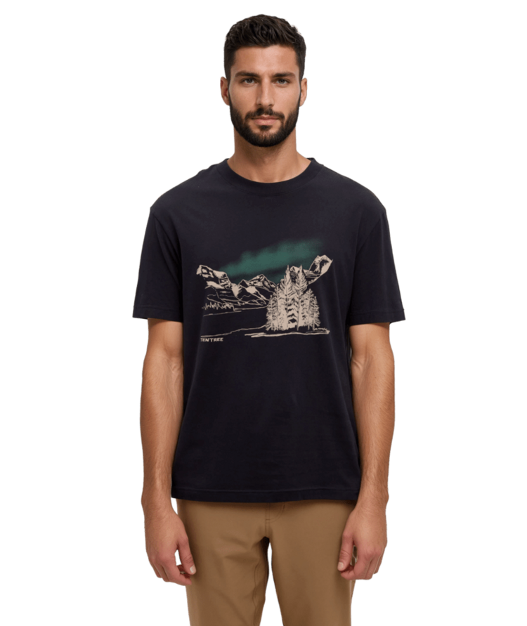 TENTREE TENTREE Parks Landscape Relaxed T-Shirt Meteorite Black/Pine Green