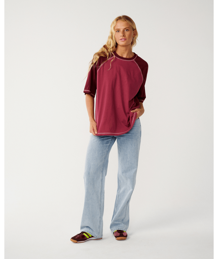 RIP CURL 21B RIP CURL CLASSIC BOXY RAGLAN TEE DARK PLUM