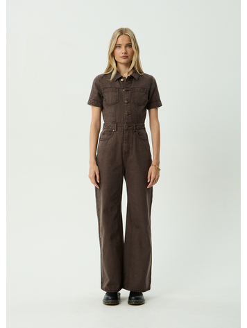 AFENDS AFENDS Miami Denim Flared Leg Jumpsuit Washed Coffee