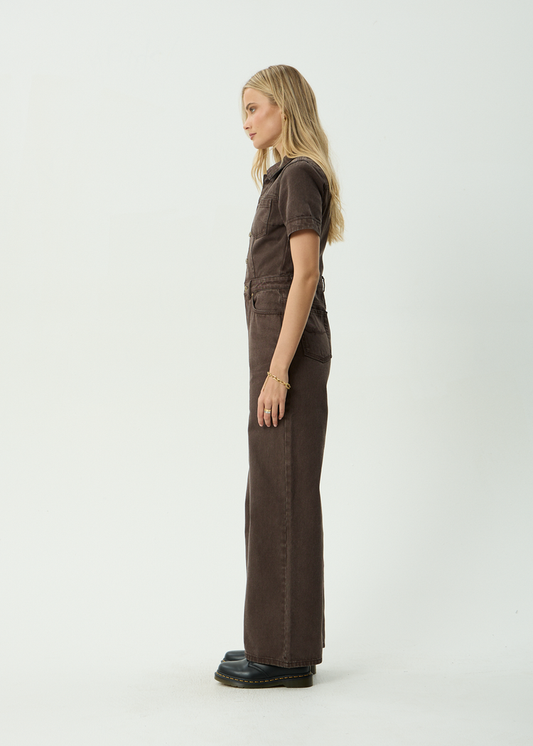 AFENDS 05D AFENDS MIAMI DENIM FLARED LEG JUMPSUIT WASHED COFFEE