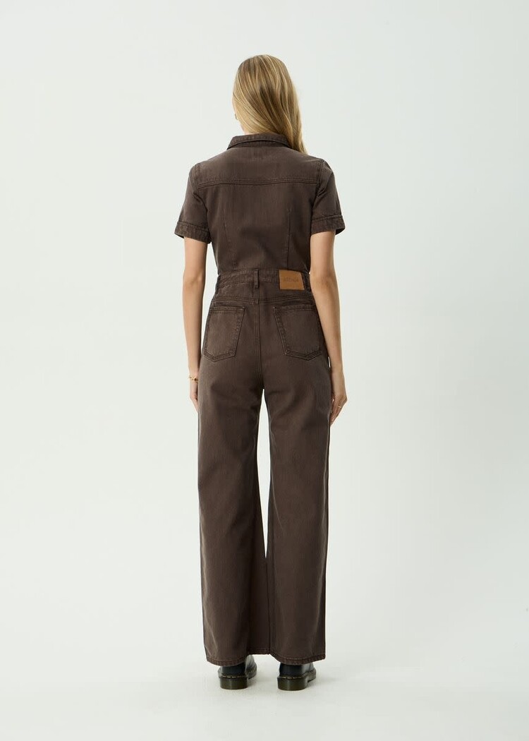 AFENDS 05D AFENDS MIAMI DENIM FLARED LEG JUMPSUIT WASHED COFFEE