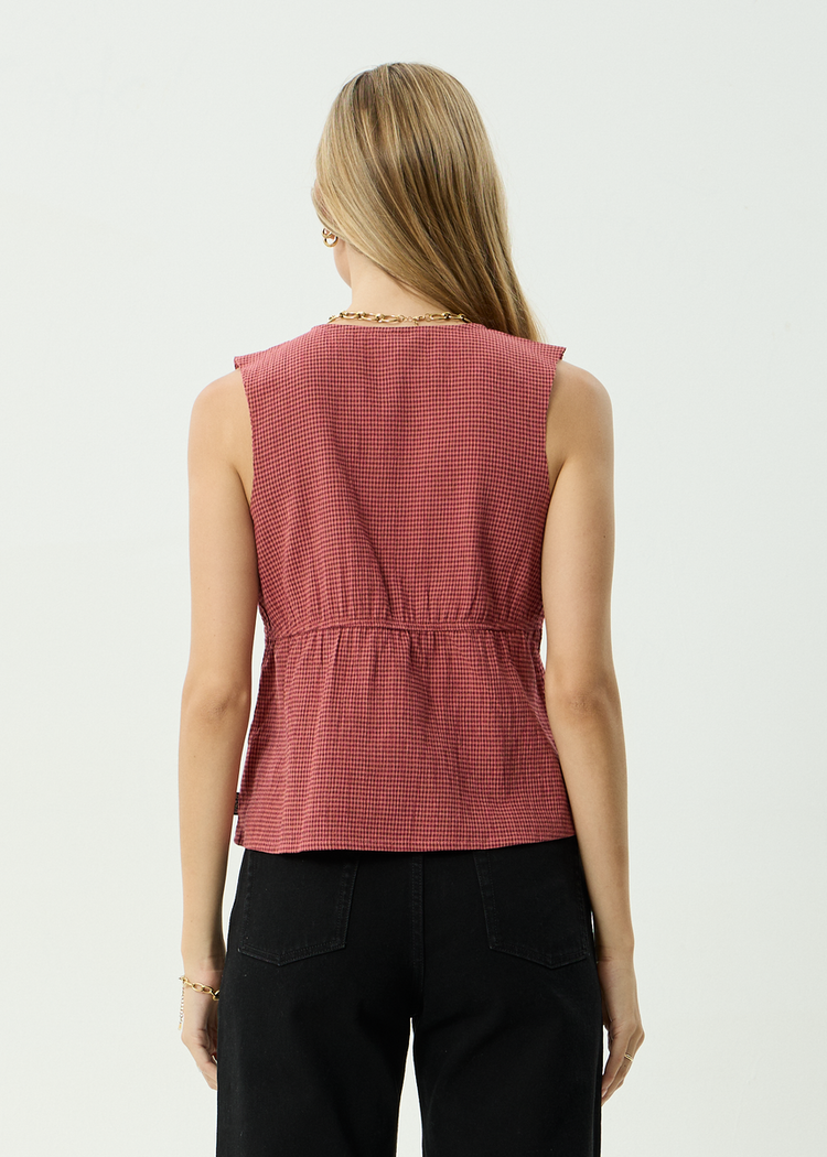AFENDS 06C AFENDS DAHLIA INDY HEMP SHORT SLEEVE TOP ROSE CHECK