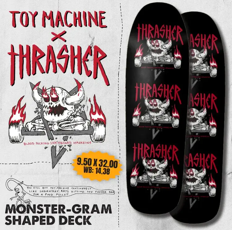 TOY MACHINE X Thrasher Monster-Gram Shaped Deck 9.5