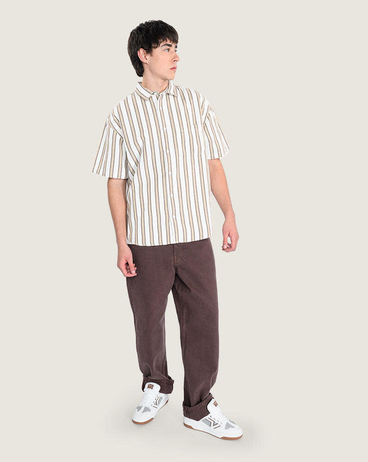 VANS VANS Lawson Stripe Shirt White / Potting Soil Brown