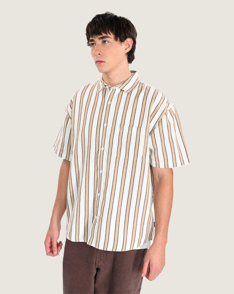 VANS VANS Lawson Stripe Shirt White / Potting Soil Brown