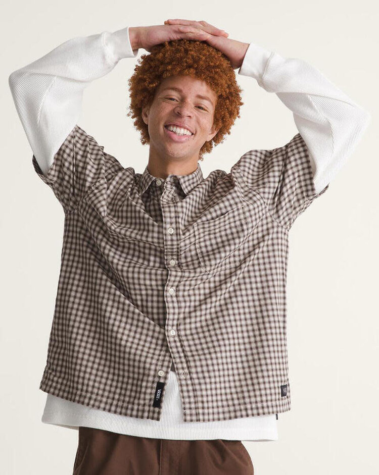VANS VANS Larkspur Mini Plaid Shirt Oatmeal Beige / Demitasse Brown