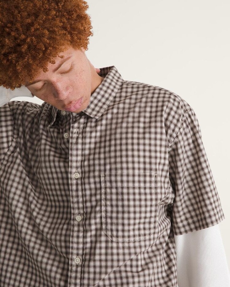 VANS VANS Larkspur Mini Plaid Shirt Oatmeal Beige / Demitasse Brown