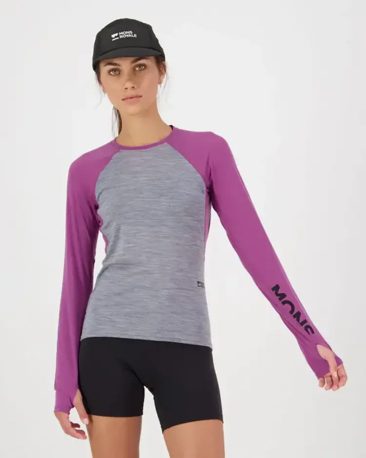 MONS ROYALE MONS ROYALE Bella Merino Long Sleeve Purple Bolt / Grey Heather