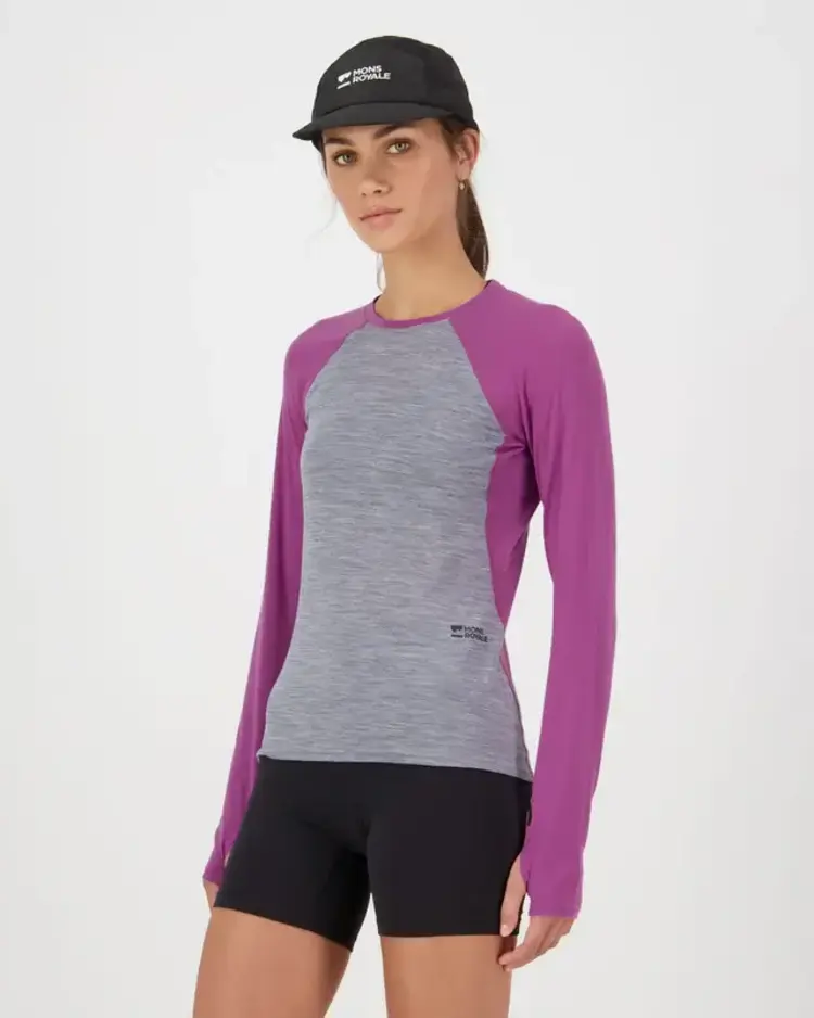 MONS ROYALE MONS ROYALE Bella Merino Long Sleeve Purple Bolt / Grey Heather