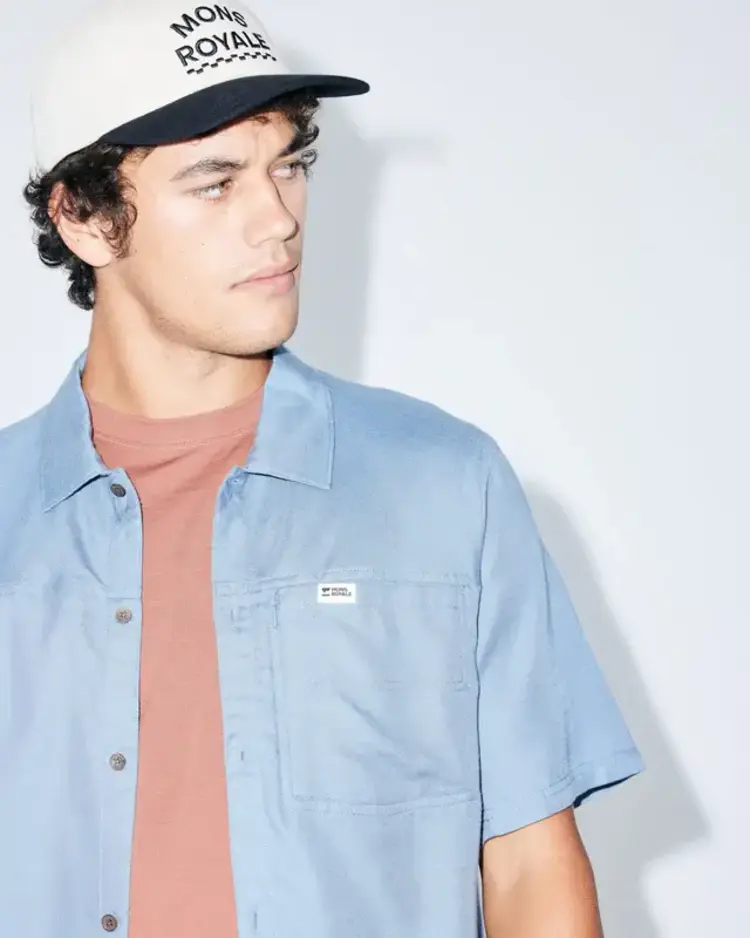 MONS ROYALE MONS ROYALE At Merino Short Sleeve Shirt Horizon Blue