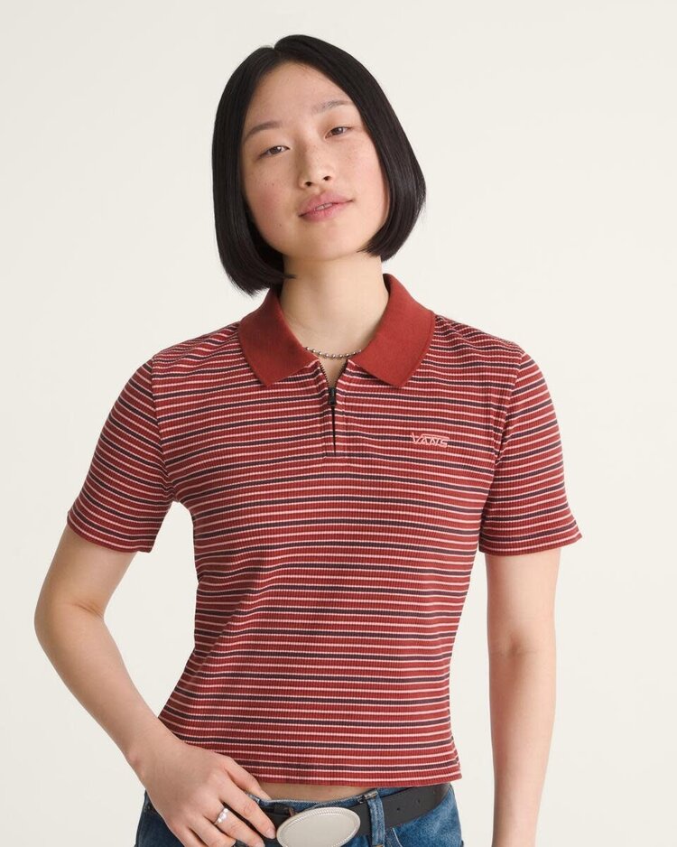 VANS VANS Priscilla Polo Y/D Stripe Short Sleeve Top Poppy Ember