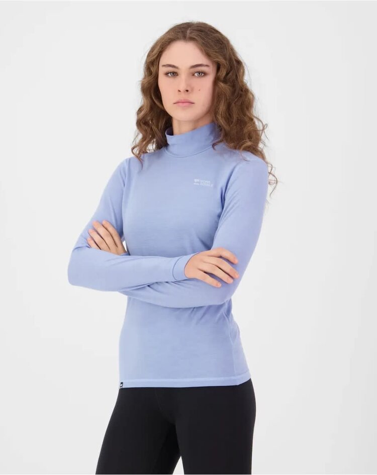MONS ROYALE MONS ROYALE Womens Cascade Merino Base Layer Mock Neck Long Sleeve Moonstone