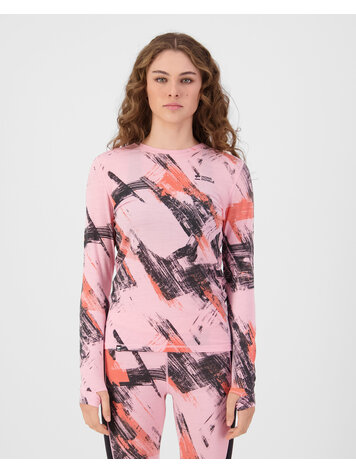 MONS ROYALE MONS ROYALE Womens Cascade Merino Base Layer Long Sleeve Paintbrush Pink