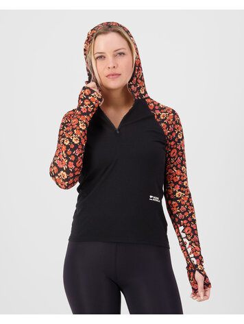 MONS ROYALE MONS ROYALE Womens Bella Merino Long Sleeve Hood Ditzy Camo / Black