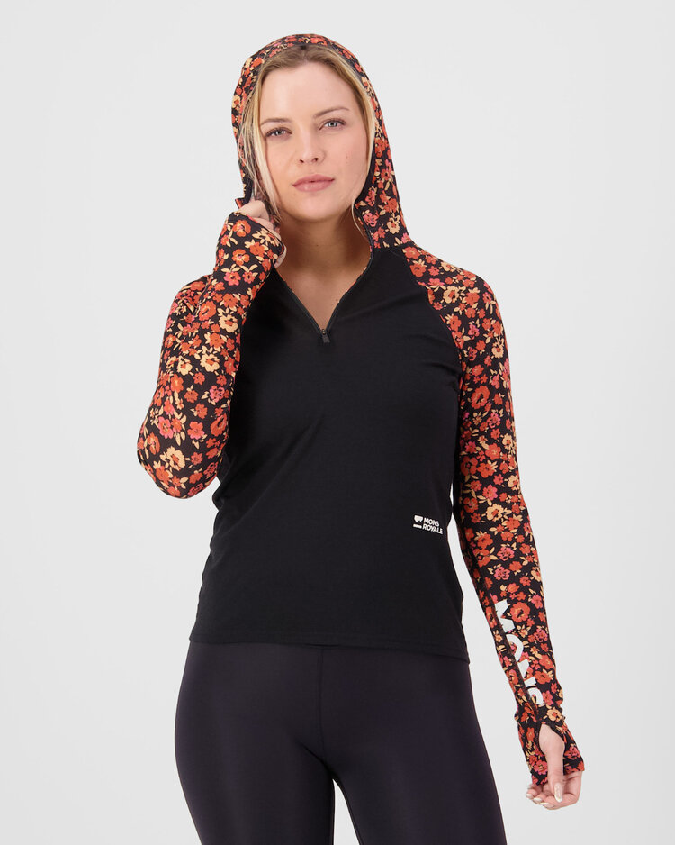 MONS ROYALE MONS ROYALE Womens Bella Merino Long Sleeve Hood Ditzy Camo / Black