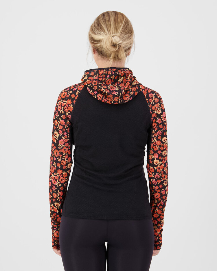 MONS ROYALE MONS ROYALE Womens Bella Merino Long Sleeve Hood Ditzy Camo / Black