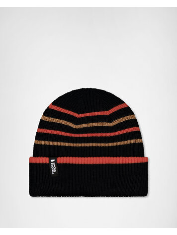 MONS ROYALE MONS ROYALE Unisex Stripey Merino Beanie Black / Sun Orange / Tan