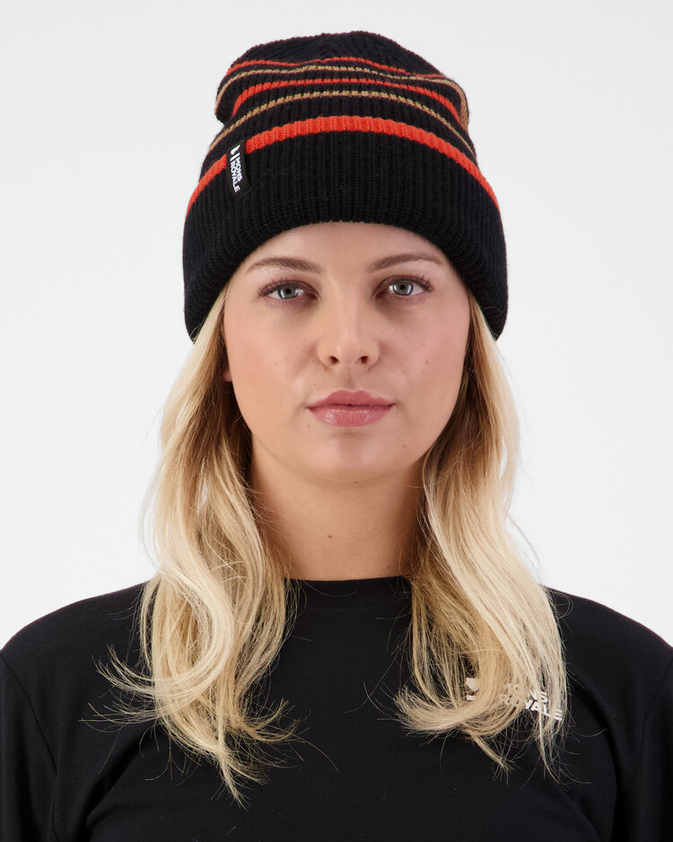 MONS ROYALE MONS ROYALE Unisex Stripey Merino Beanie Black / Sun Orange / Tan