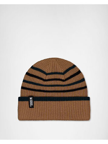 MONS ROYALE MONS ROYALE Unisex Stripey Merino Beanie Tan / Dark Pine / Black