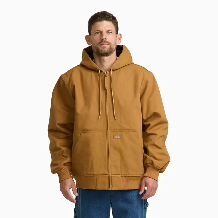 DICKIES 70C DICKIES MENS HOODED DUCK BOMBER JACKET BROWN DUCK