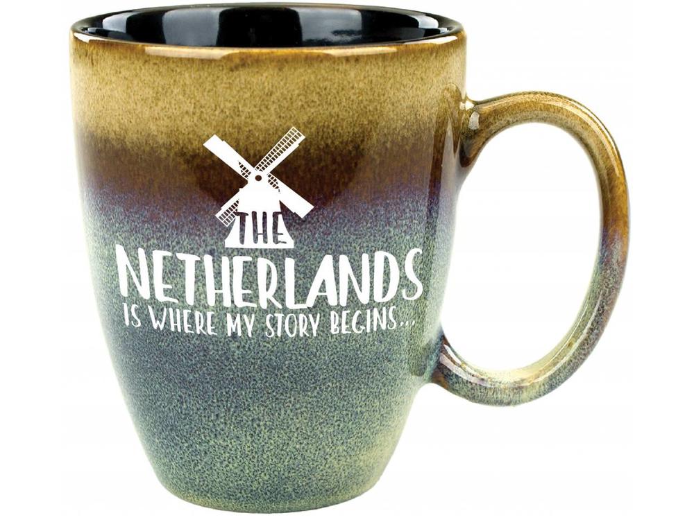 Netherlands Is Where My Story Begins Mug Blue to Tan 15 oz