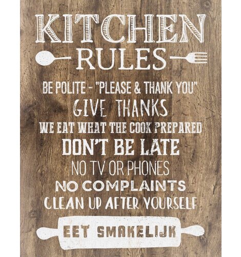 Kitchen Rules Sign - 11x14 inches