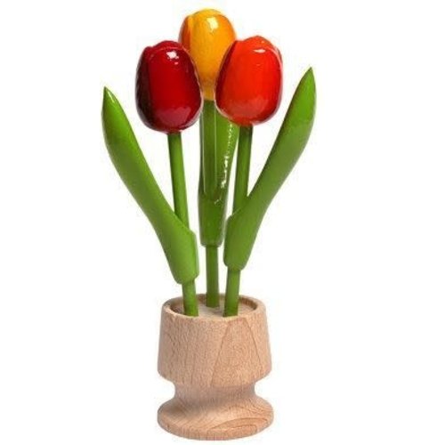 Nelis Imports Wooden Tulips 3 in Flower Pot 6.25" Red/Yellow/Orange Nelis Imports Wooden Tulips 3 in Flower Pot 6.25" Red/Yellow/Orange