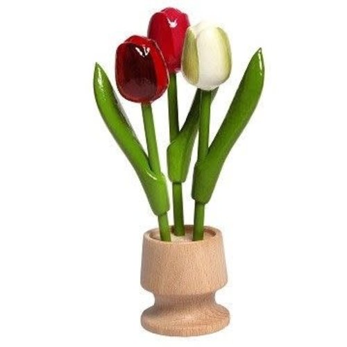Nelis Imports Wooden Tulips 3 in Flower Pot 6.25" Red/Pink/White Nelis Imports Wooden Tulips 3 in Flower Pot 6.25" Red/Pink/White