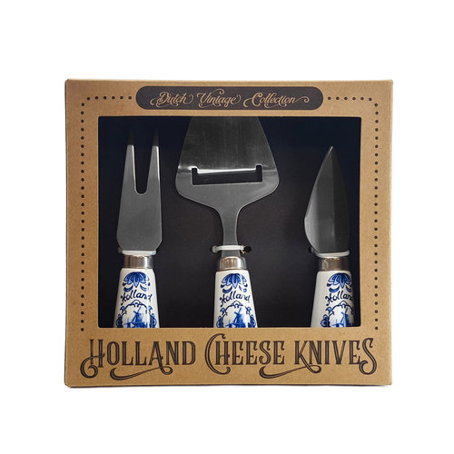 Nelis Imports Cheese Knives Delft Handle Set of 3 Boxed