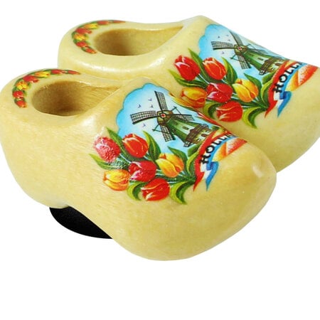 Magnet Wooden Shoe  Varnished Windmill & flowers