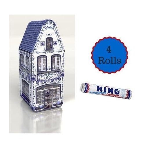 Peters Delft Blue House Tin with 4 rolls of King Peppermint gift Peters Delft Blue House Tin with 4 rolls of King Peppermint gift